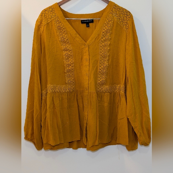 Lane Bryant Golden Blouse with Embroidered Detail Sze 20 Crochet Lace Boho Tunic - Picture 2 of 6